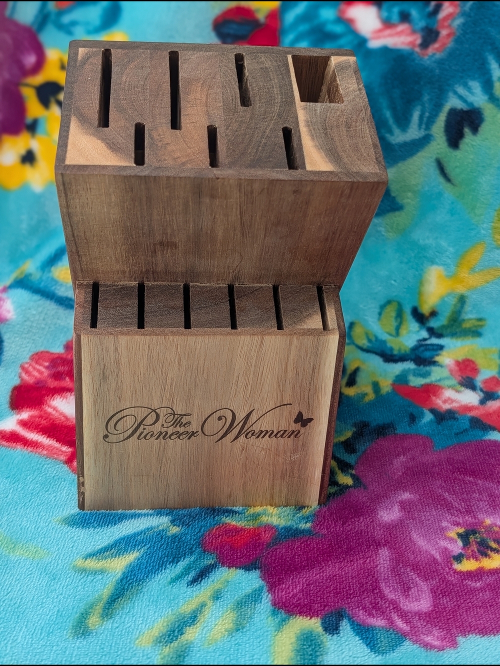 The Pioneer Woman Brown Wooden Knife & Utensil Block Holder
